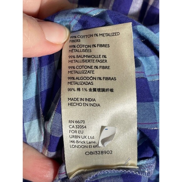 Anthropologie Pilcro Plaid Button Down Shirt Top Ombre Blue Silver Detail Medium - Picture 6 of 12